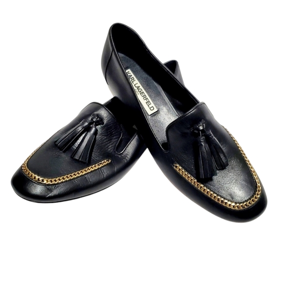 Karl Lagerfeld Authentic Black Leather Loafers Size 8M - Picture 1 of 15